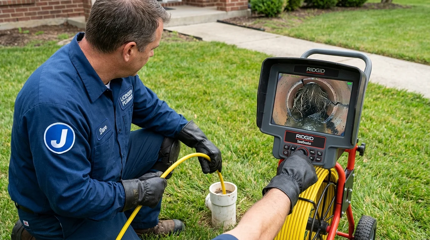 Sewer camera inspection being performed by Johns Plumbing LLC in Cornell