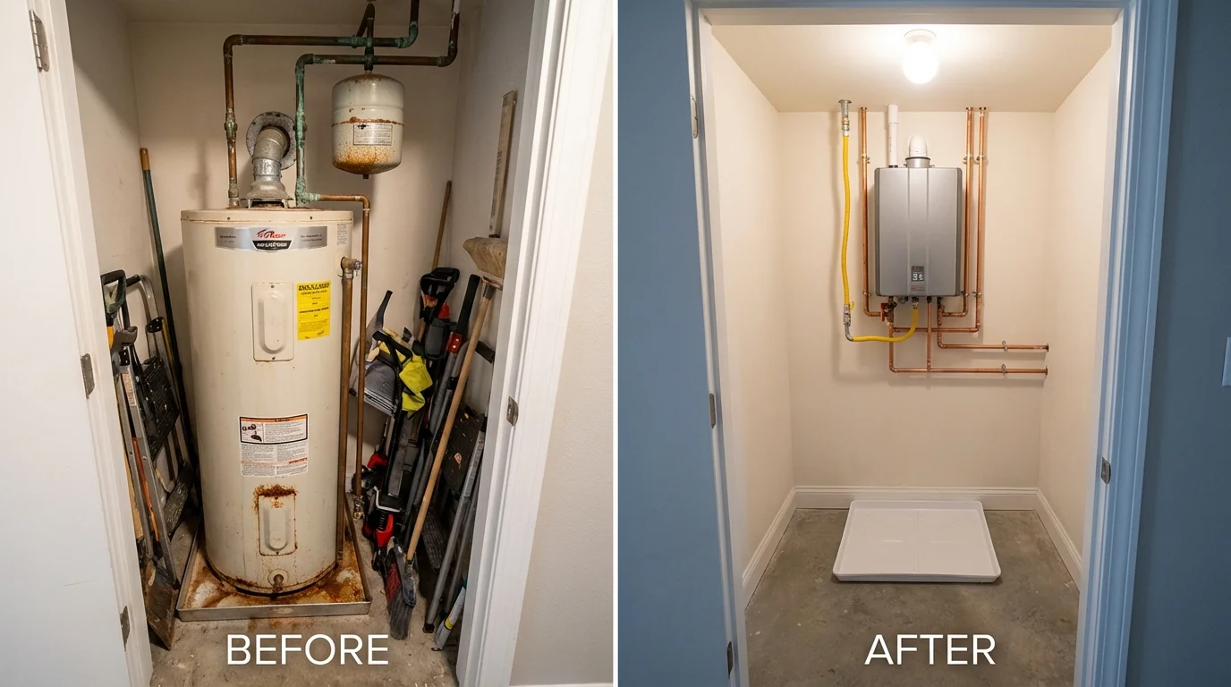Tank water heater versus wall-mounted tankless unit comparison for Cornell, WI homeowners