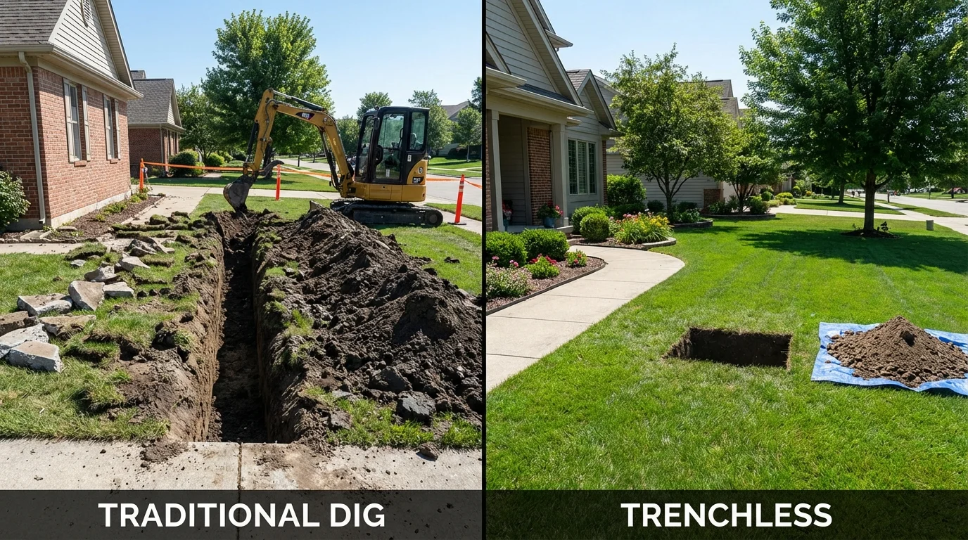 Trenchless sewer repair with minimal yard damage versus traditional excavation in Cornell, WI